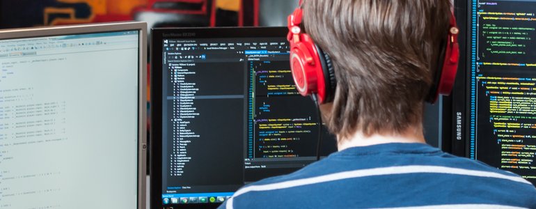 A programmer deep in code