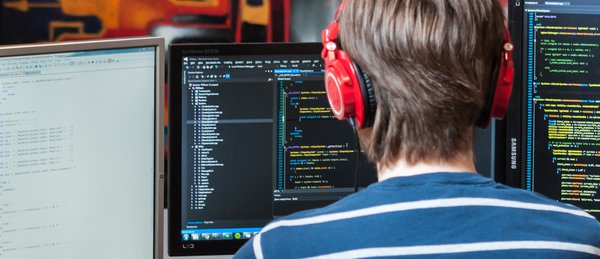 A programmer deep in code